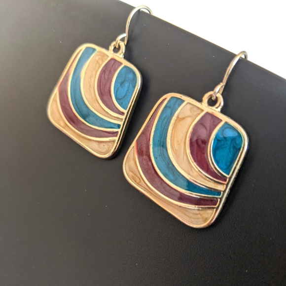 Jewelry - Square Multicolor and Gold-Tone Dangle Earrings